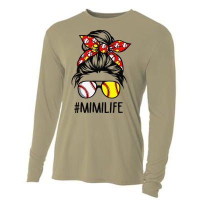 Classy Mimi Life Softball Baseball Mother's Day Messy Bun Cooling Performance Long Sleeve Crew