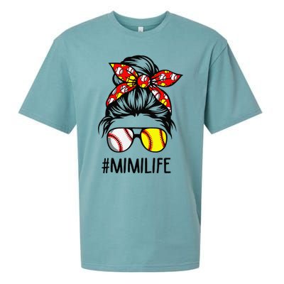 Classy Mimi Life Softball Baseball Mother's Day Messy Bun Sueded Cloud Jersey T-Shirt