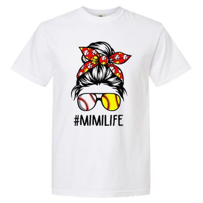 Classy Mimi Life Softball Baseball Mother's Day Messy Bun Garment-Dyed Heavyweight T-Shirt