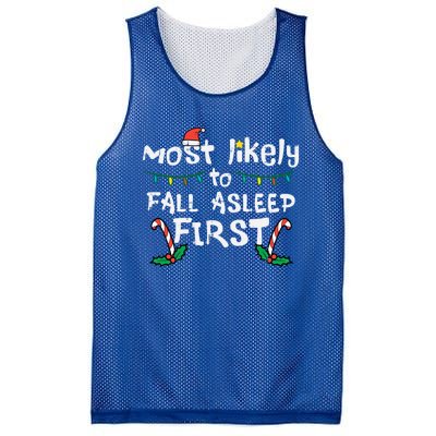 Christmas Most Likely To Fall Asleep First Funny Xmas Family Cute Gift Mesh Reversible Basketball Jersey Tank