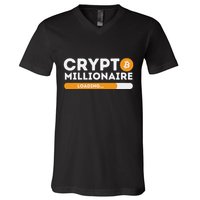 Crypto Millionaire Loading Btc Trader Bitcoin Investor V-Neck T-Shirt