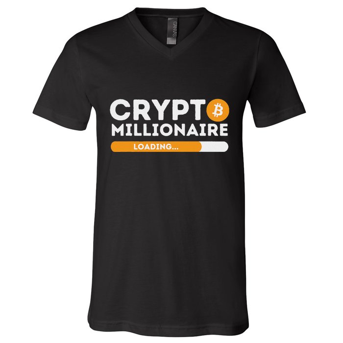 Crypto Millionaire Loading Btc Trader Bitcoin Investor V-Neck T-Shirt