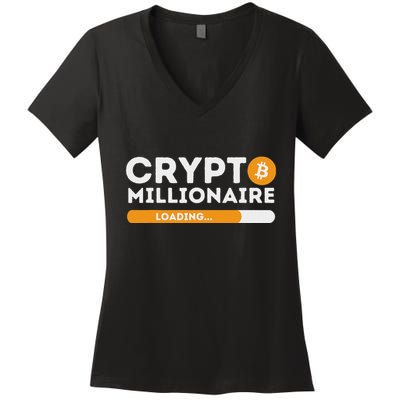 Crypto Millionaire Loading Btc Trader Bitcoin Investor Women's V-Neck T-Shirt