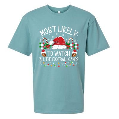 Christmas Most Likely To Watch Football Games Family Funny Gift Sueded Cloud Jersey T-Shirt