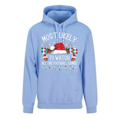 Christmas Most Likely To Watch Football Games Family Funny Gift Unisex Surf Hoodie