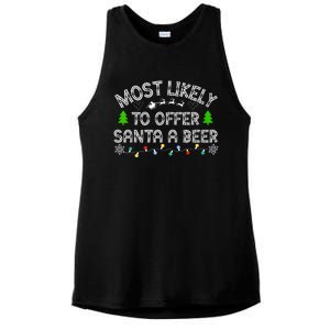 Christmas Most Likely To Offer Santa A Beer Funny Drinking Gift Ladies PosiCharge Tri-Blend Wicking Tank