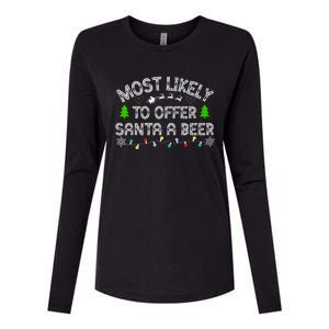 Christmas Most Likely To Offer Santa A Beer Funny Drinking Gift Womens Cotton Relaxed Long Sleeve T-Shirt