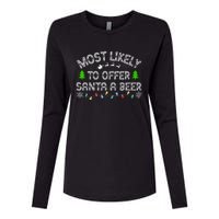 Christmas Most Likely To Offer Santa A Beer Funny Drinking Gift Womens Cotton Relaxed Long Sleeve T-Shirt