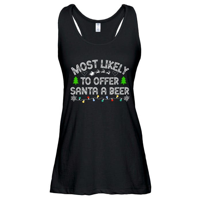 Christmas Most Likely To Offer Santa A Beer Funny Drinking Gift Ladies Essential Flowy Tank