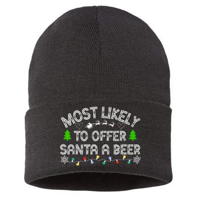 Christmas Most Likely To Offer Santa A Beer Funny Drinking Gift Sustainable Knit Beanie