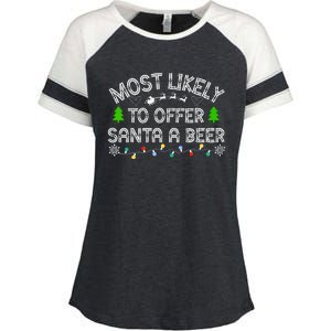 Christmas Most Likely To Offer Santa A Beer Funny Drinking Gift Enza Ladies Jersey Colorblock Tee