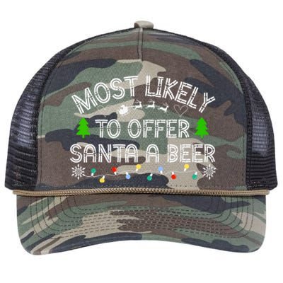 Christmas Most Likely To Offer Santa A Beer Funny Drinking Gift Retro Rope Trucker Hat Cap