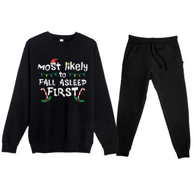 Christmas Most Likely To Fall Asleep First Funny Xmas Family Gift Premium Crewneck Sweatsuit Set