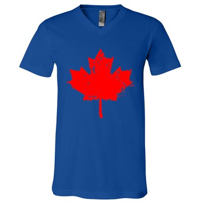 Canada Maple Leaf Canadian Flag Distressed Design Cool Gift V-Neck T-Shirt