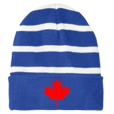 Canada Maple Leaf Canadian Flag Distressed Design Cool Gift Striped Beanie with Solid Band