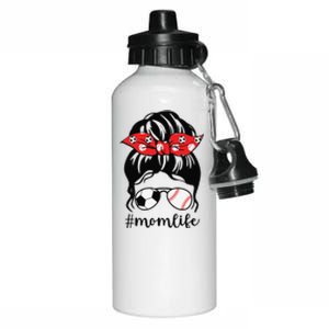 Classy Mom Life Soccer Messy Bun Baseball For Mothers Day Aluminum Water Bottle