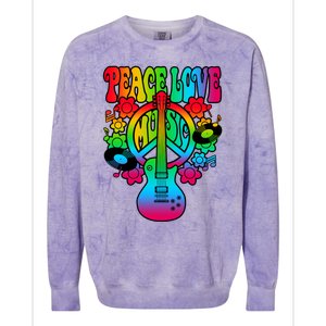 Cute Music Lover Colorful Guitar Lover Peace Love Music Colorblast Crewneck Sweatshirt