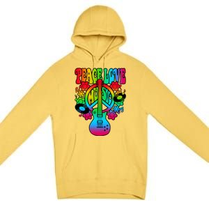 Cute Music Lover Colorful Guitar Lover Peace Love Music Premium Pullover Hoodie