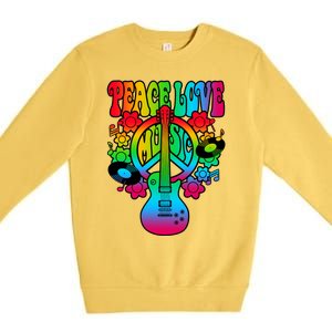 Cute Music Lover Colorful Guitar Lover Peace Love Music Premium Crewneck Sweatshirt