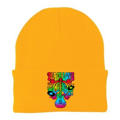 Cute Music Lover Colorful Guitar Lover Peace Love Music Knit Cap Winter Beanie