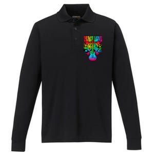 Cute Music Lover Colorful Guitar Lover Peace Love Music Performance Long Sleeve Polo