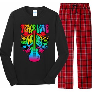 Cute Music Lover Colorful Guitar Lover Peace Love Music Long Sleeve Pajama Set