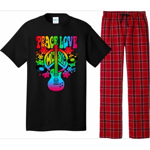 Cute Music Lover Colorful Guitar Lover Peace Love Music Pajama Set