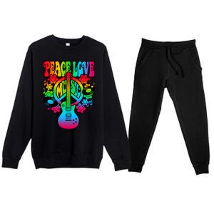 Cute Music Lover Colorful Guitar Lover Peace Love Music Premium Crewneck Sweatsuit Set