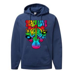 Cute Music Lover Colorful Guitar Lover Peace Love Music Performance Fleece Hoodie