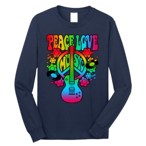 Cute Music Lover Colorful Guitar Lover Peace Love Music Long Sleeve Shirt