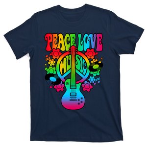 Cute Music Lover Colorful Guitar Lover Peace Love Music T-Shirt