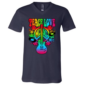 Cute Music Lover Colorful Guitar Lover Peace Love Music V-Neck T-Shirt