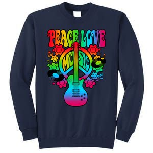 Cute Music Lover Colorful Guitar Lover Peace Love Music Tall Sweatshirt