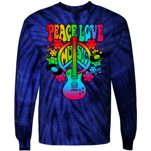 Cute Music Lover Colorful Guitar Lover Peace Love Music Tie-Dye Long Sleeve Shirt