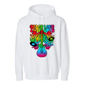 Cute Music Lover Colorful Guitar Lover Peace Love Music Garment-Dyed Fleece Hoodie