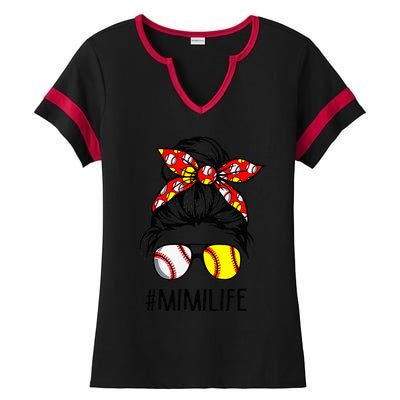 Classy Mimi Life Softball Baseball Mother's Day Messy Bun Ladies Halftime Notch Neck Tee