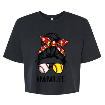 Classy Mimi Life Softball Baseball Mother's Day Messy Bun Bella+Canvas Jersey Crop Tee