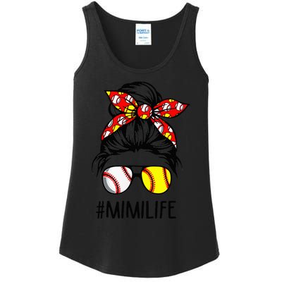 Classy Mimi Life Softball Baseball Mother's Day Messy Bun Ladies Essential Tank