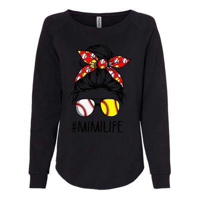 Classy Mimi Life Softball Baseball Mother's Day Messy Bun Womens California Wash Sweatshirt