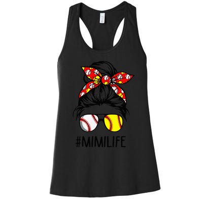 Classy Mimi Life Softball Baseball Mother's Day Messy Bun Women's Racerback Tank