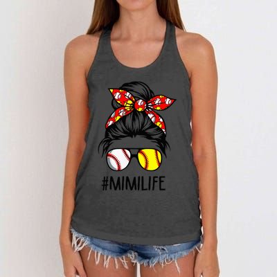 Classy Mimi Life Softball Baseball Mother's Day Messy Bun Women's Knotted Racerback Tank