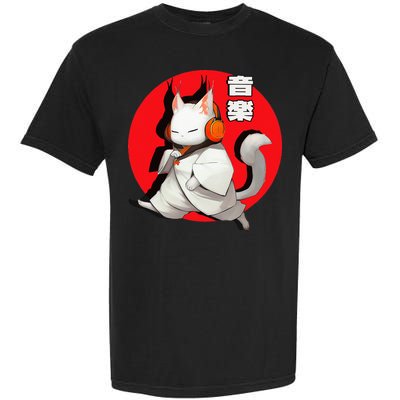 Cat Music Lovers Music in Japanese Kanji Cat in Headphones Garment-Dyed Heavyweight T-Shirt