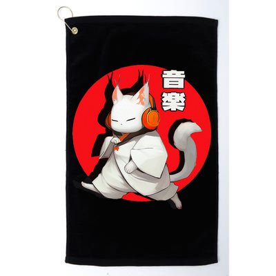 Cat Music Lovers Music in Japanese Kanji Cat in Headphones Golf Towel