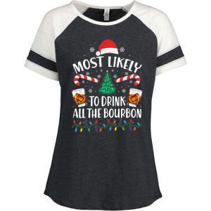 Christmas Most Likely To Drink All The Bourbon Enza Ladies Jersey Colorblock Tee