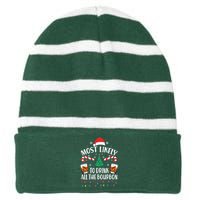 Christmas Most Likely To Drink All The Bourbon Striped Beanie with Solid Band