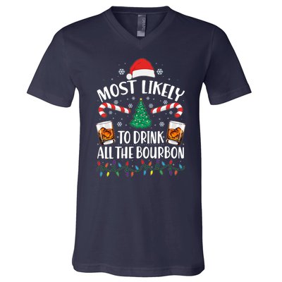 Christmas Most Likely To Drink All The Bourbon V-Neck T-Shirt