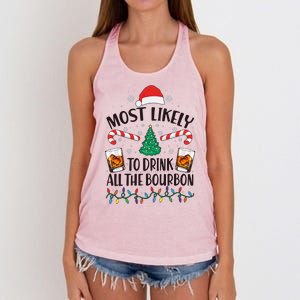 Christmas Most Likely To Drink All The Bourbon Women's Knotted Racerback Tank