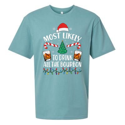 Christmas Most Likely To Drink All The Bourbon Sueded Cloud Jersey T-Shirt