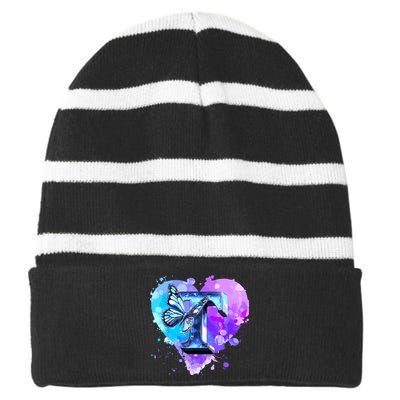 Concert Music Lover Summer Vacation City Funny Butterfly Art Striped Beanie with Solid Band