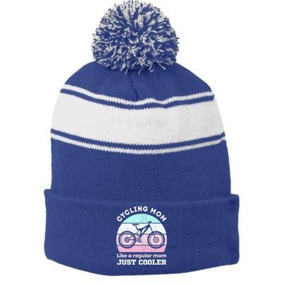 Cycling Mom Like A Regular Mom Just Cooler Mountaing Biking Cool Gift Stripe Pom Pom Beanie